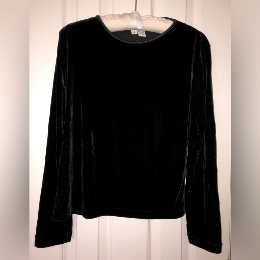 Ann Taylor Black Velvet Satin Trim Stretch Shirt Size Medium